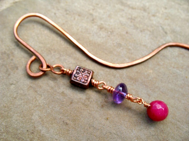 Copper Bookmark, Handcrafted Beaded Bookmark